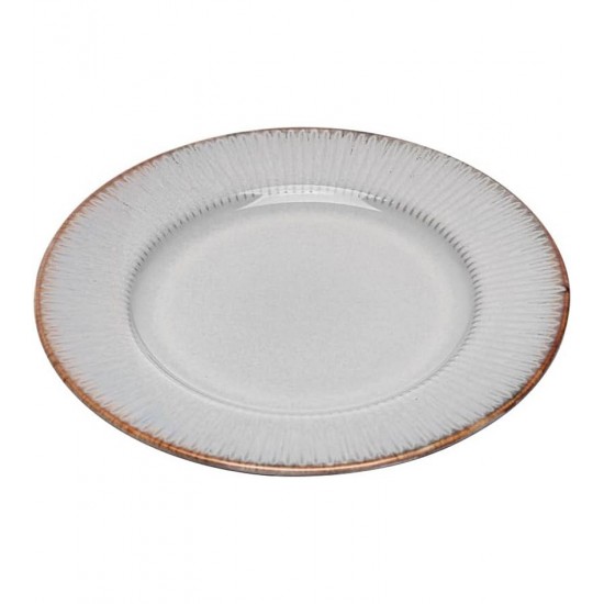 Prato 20,5cm Para Sobremesa De Cerâmica Linear Cinza